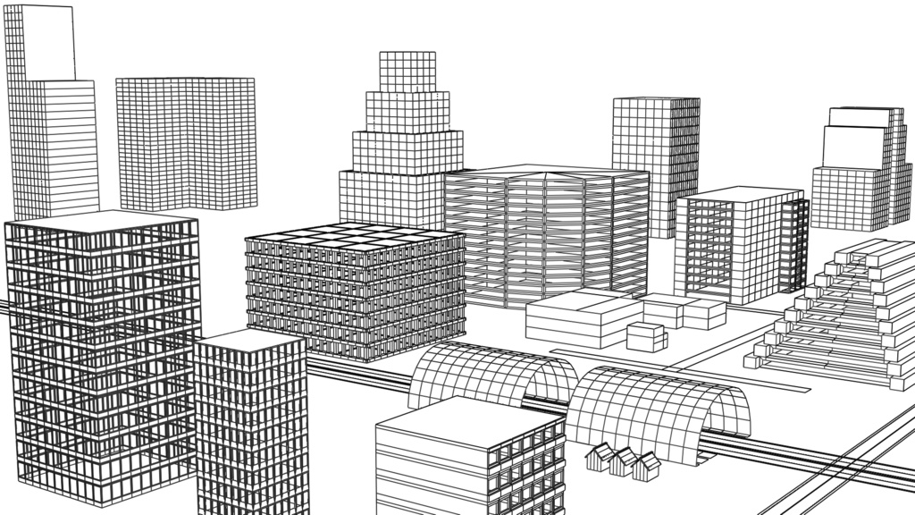 ビルのシルエット3Dモデル