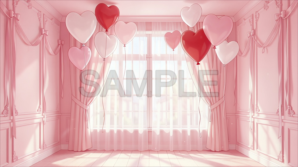【動く背景】ハートの風船があるお部屋【ループ動画 / 2560x1440】
