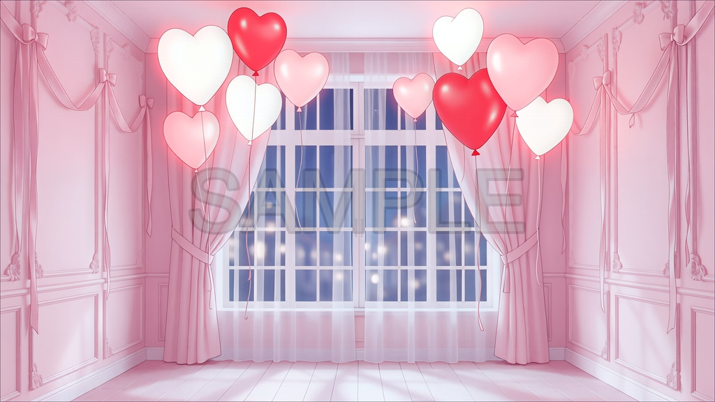 【動く背景】ハートの風船があるお部屋【ループ動画 / 2560x1440】