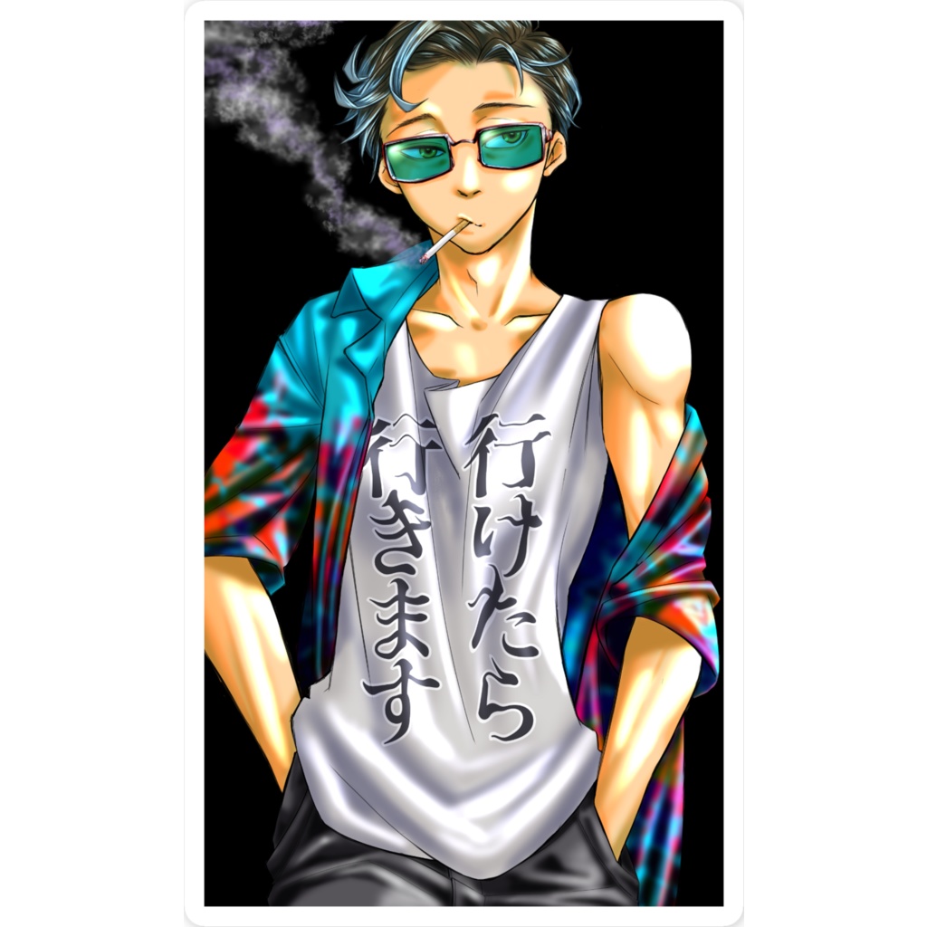 🌺アロハグラサン【青ver】スマホステッカー