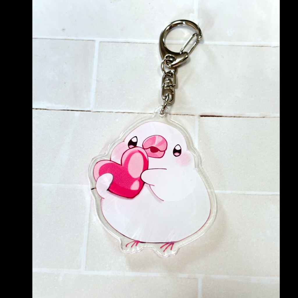ハート文鳥アクリルキーホルダー_白文鳥