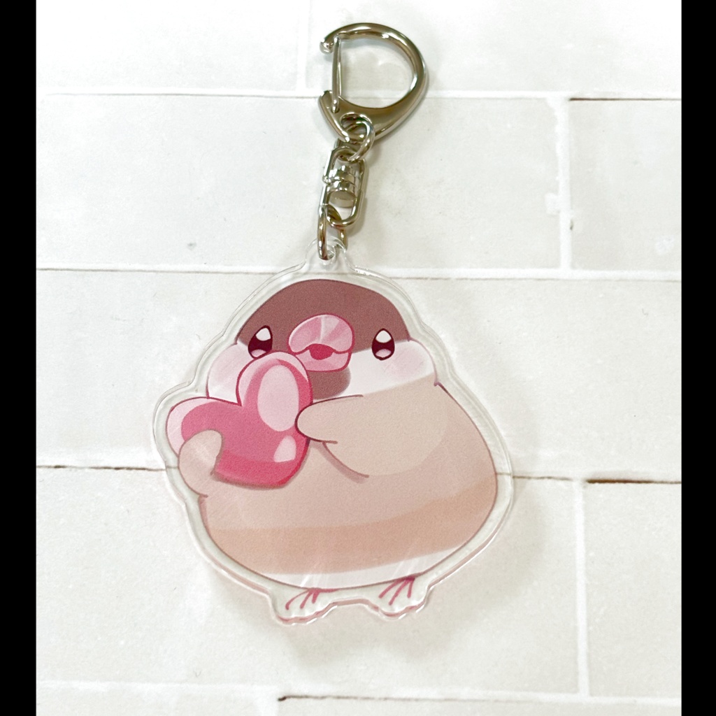 ハート文鳥アクリルキーホルダー_シナモン文鳥