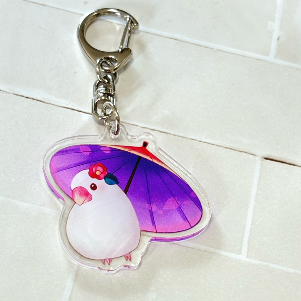 アクリルキーホルダー_和傘と白文鳥