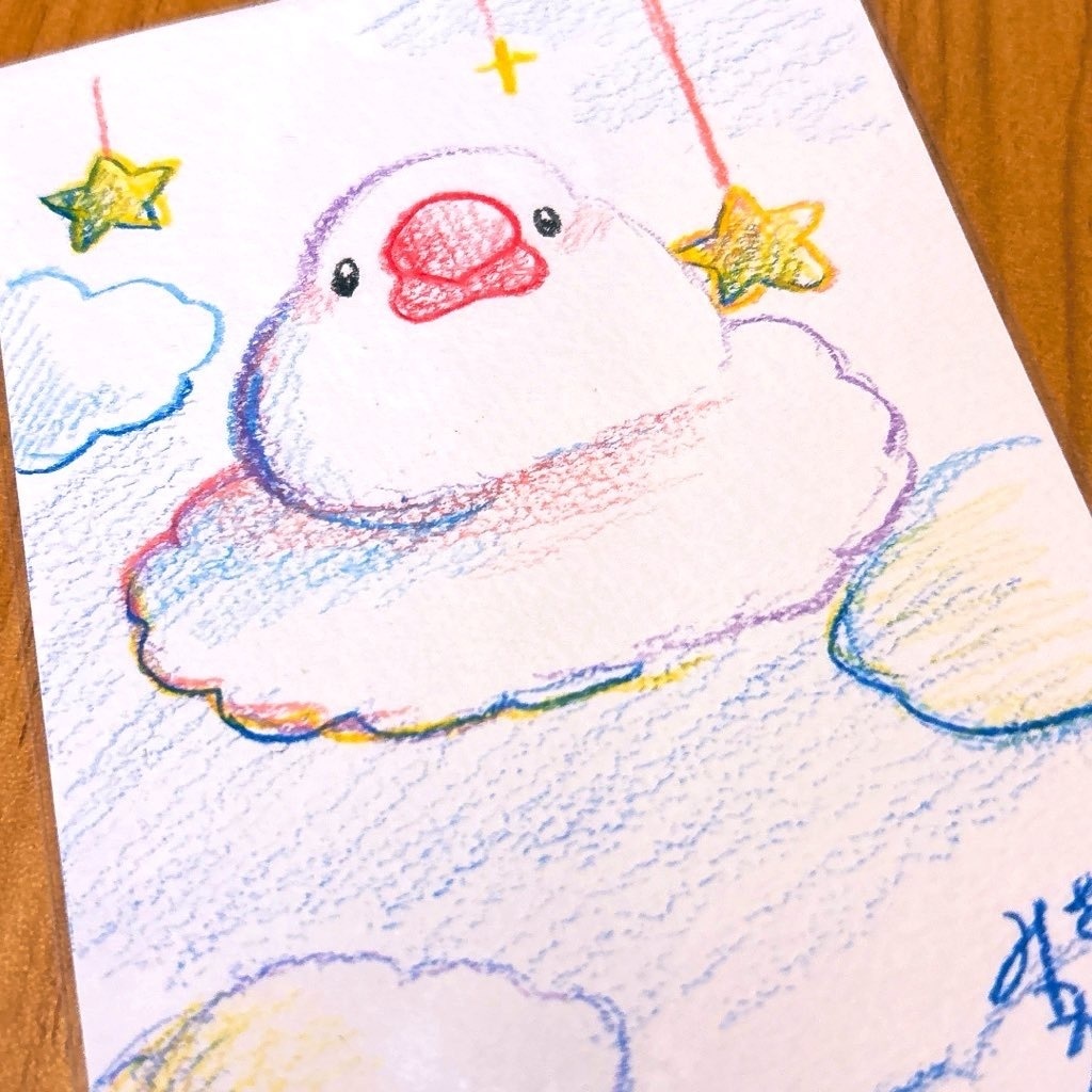 ハガキサイズ原画【ふわふわのよる】