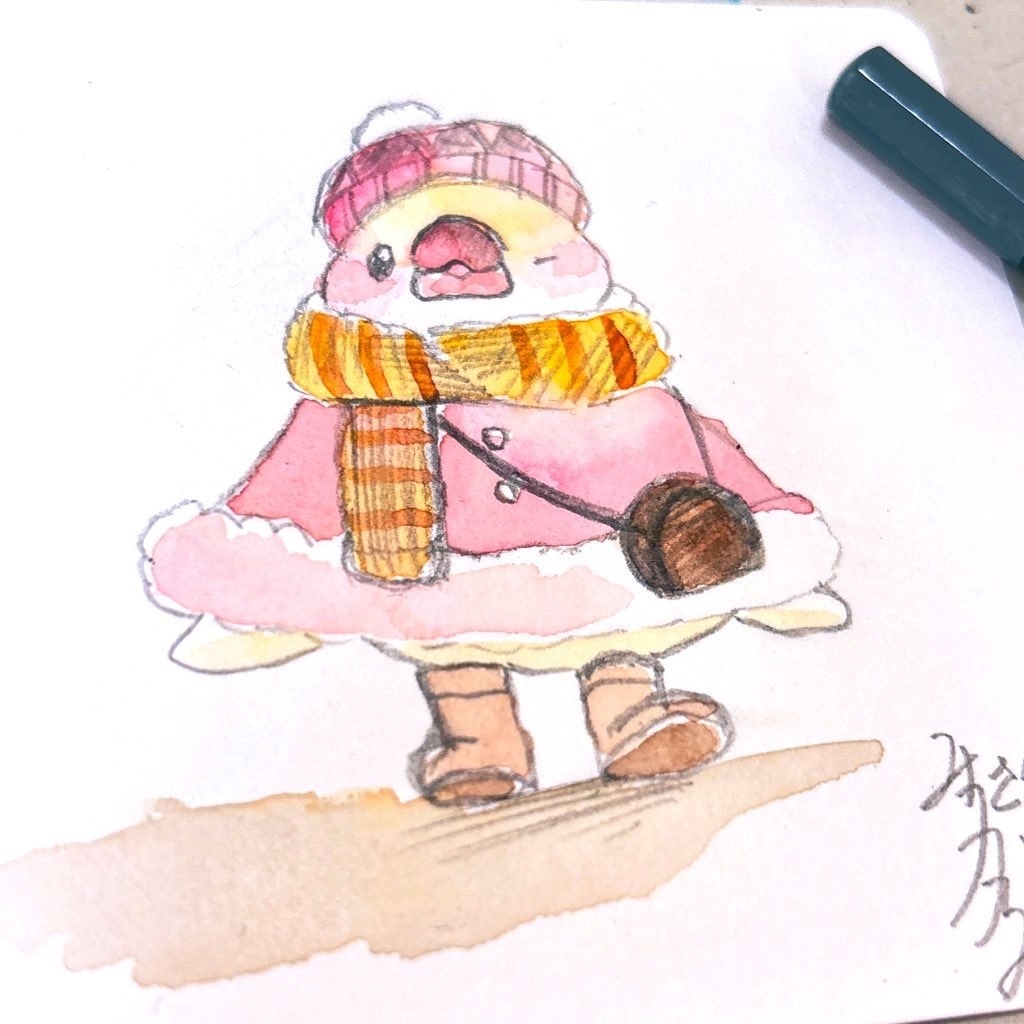 【透明水彩原画】ふゆのおしゃれ