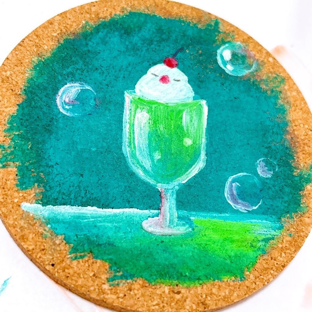 【手描きコースター】クリームソーダ