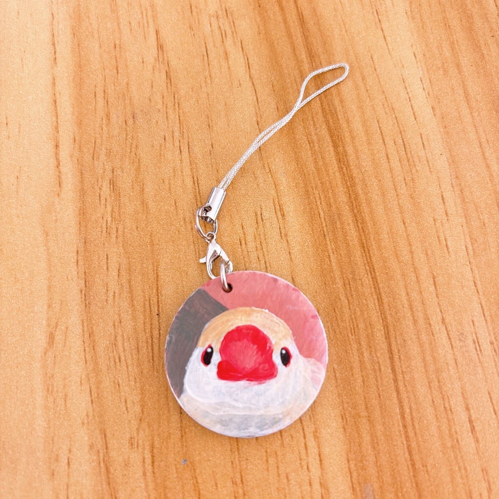 【木製ストラップ】クリーム文鳥