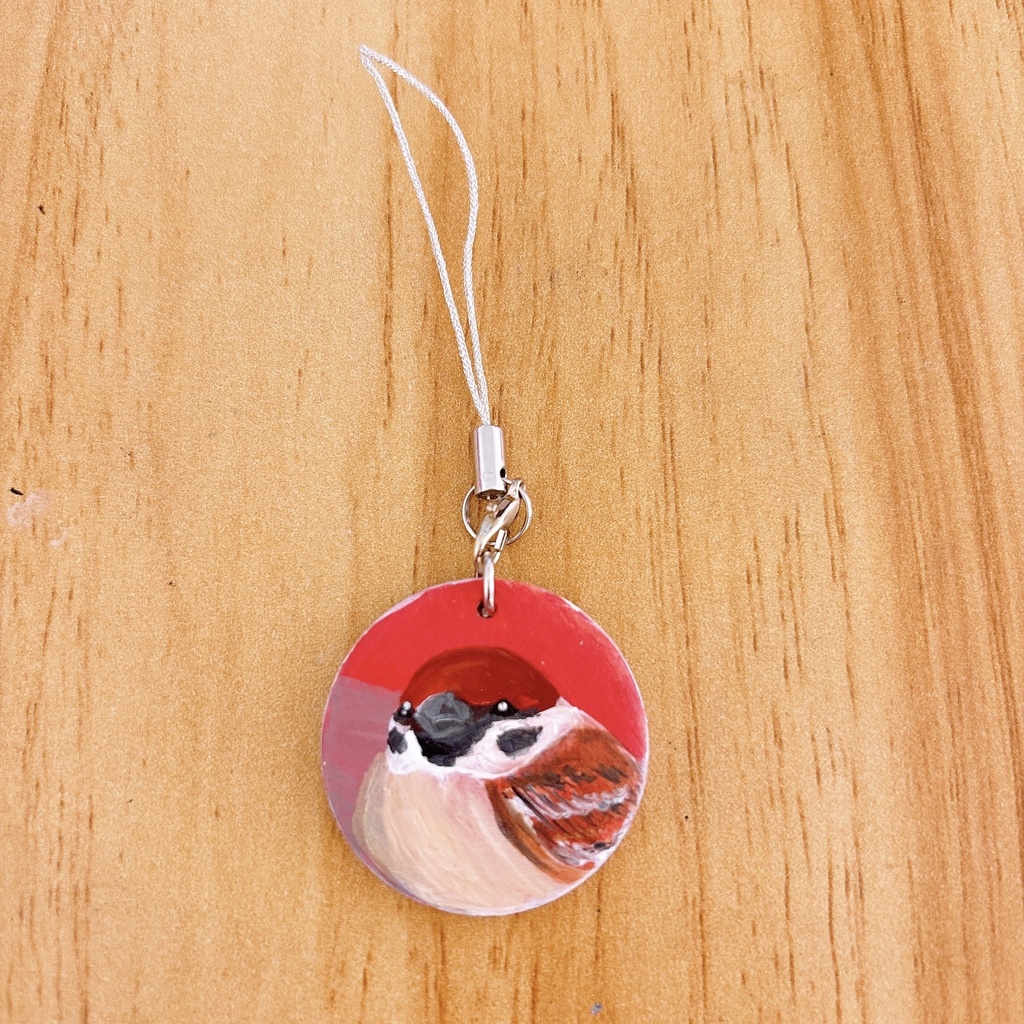 【木製ストラップ】雀