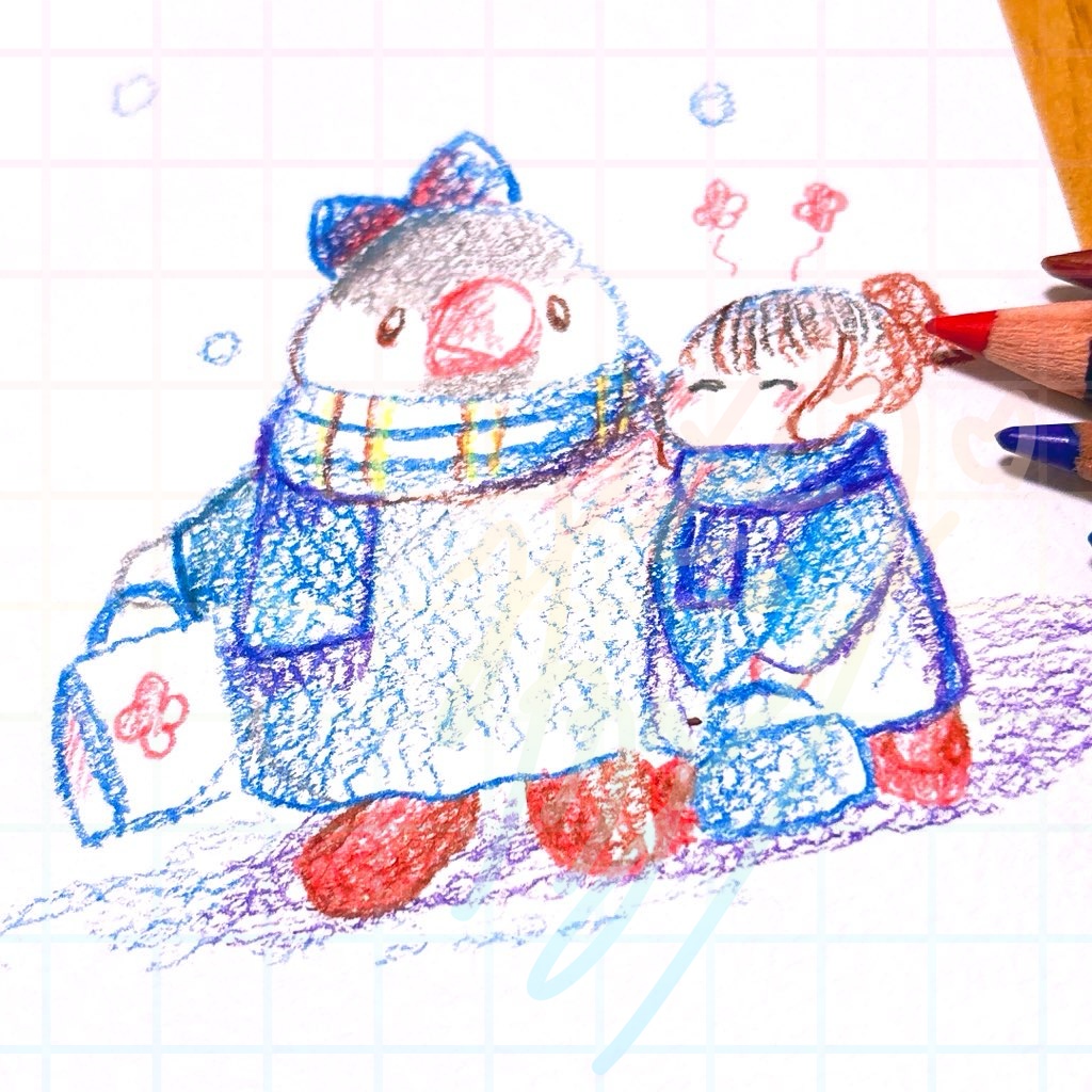 【はがきサイズ原画】冬のお買い物