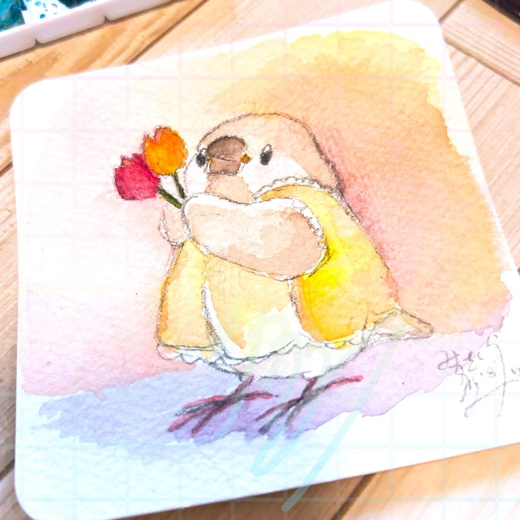 【透明水彩原画】チューリップをどうぞ