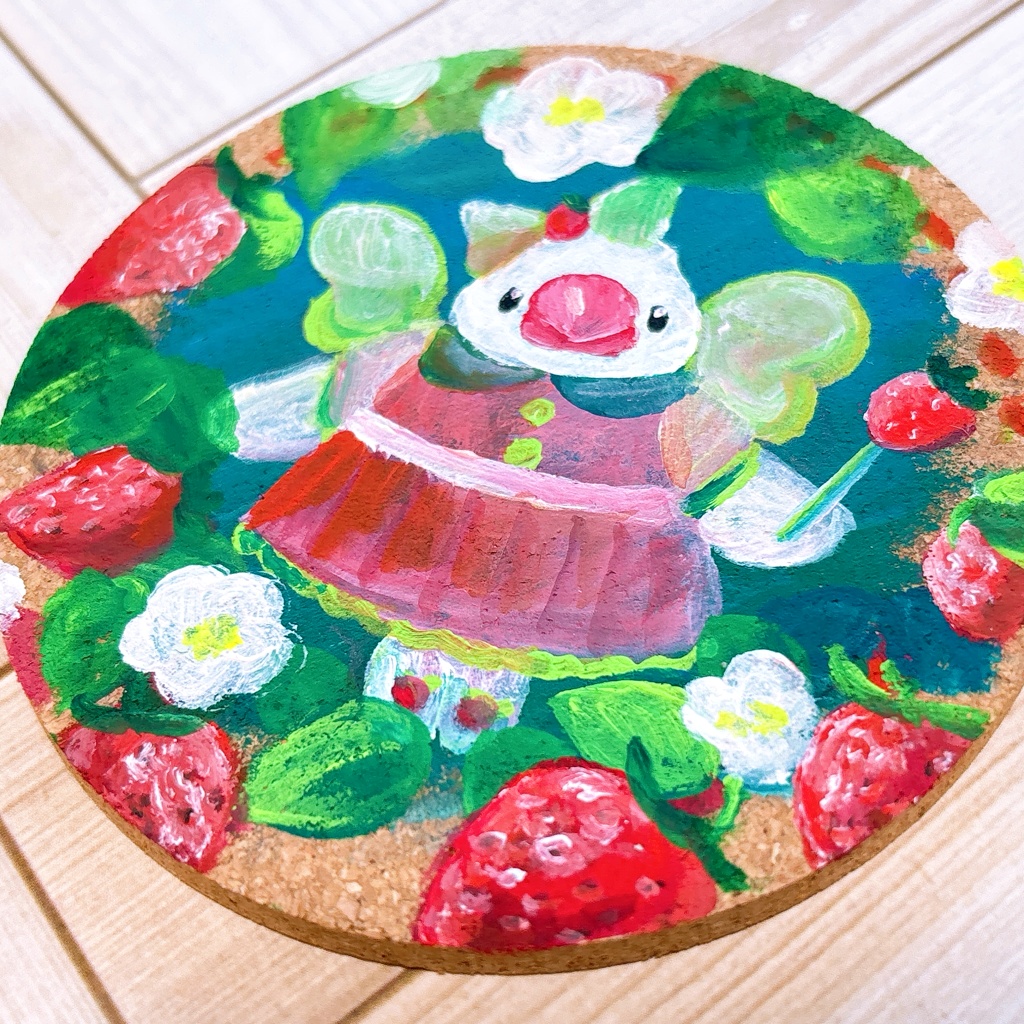【手描きコースター】いちごのようせい