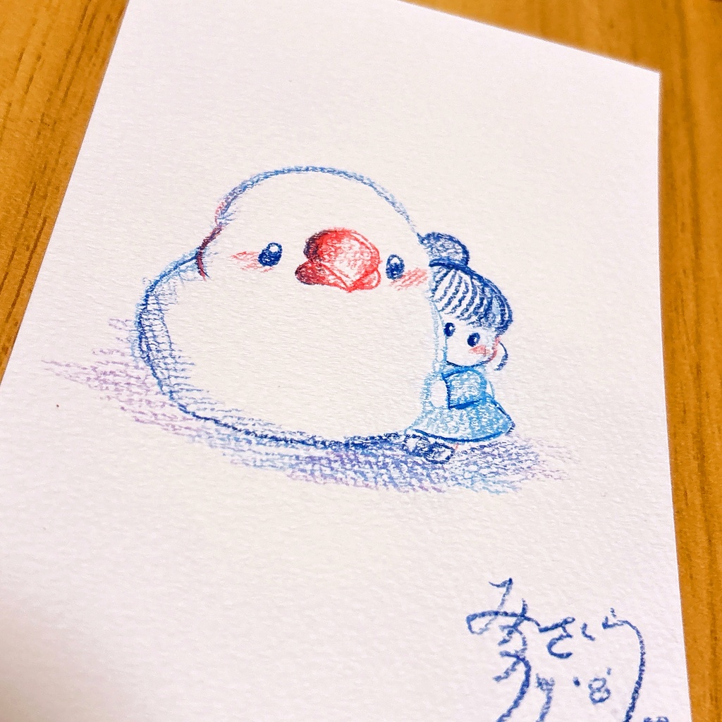 【はがきサイズ原画】恥ずかしがり屋