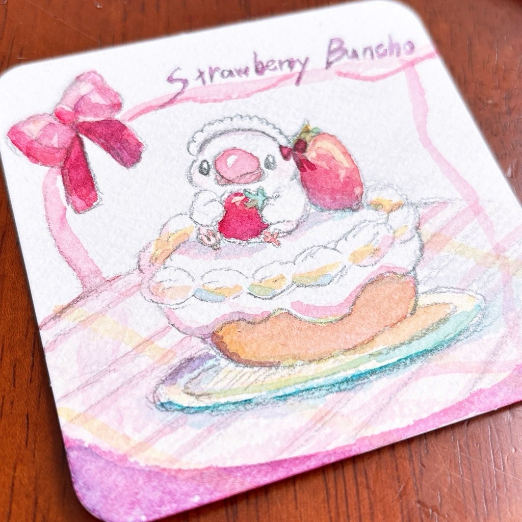 【透明水彩原画】ストロベリー×文鳥