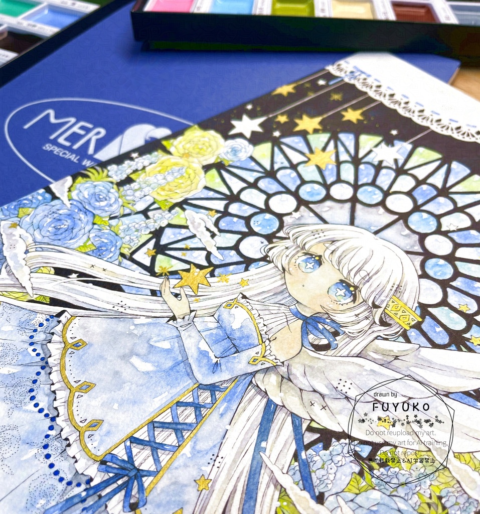 【A4原画】「薔薇窓の天使」(額なし)