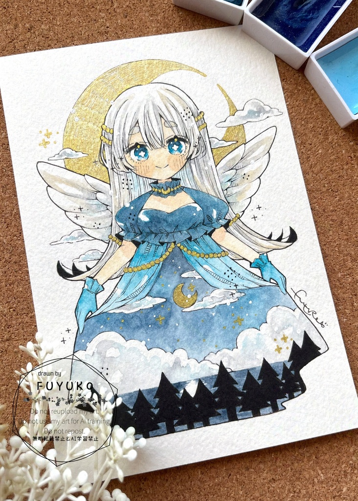 【額なし】ハガキサイズ原画『今夜は月を眺めて展』