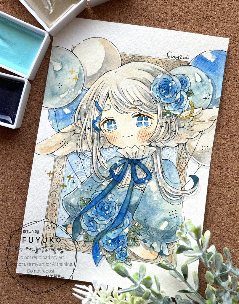 【new】青薔薇の祝福を🌹(2L額付き原画)