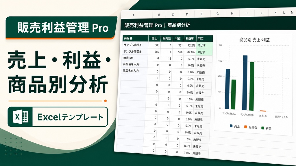販売利益管理 Pro｜BASE・BOOTH対応 売上・利益・商品別分析 Excel