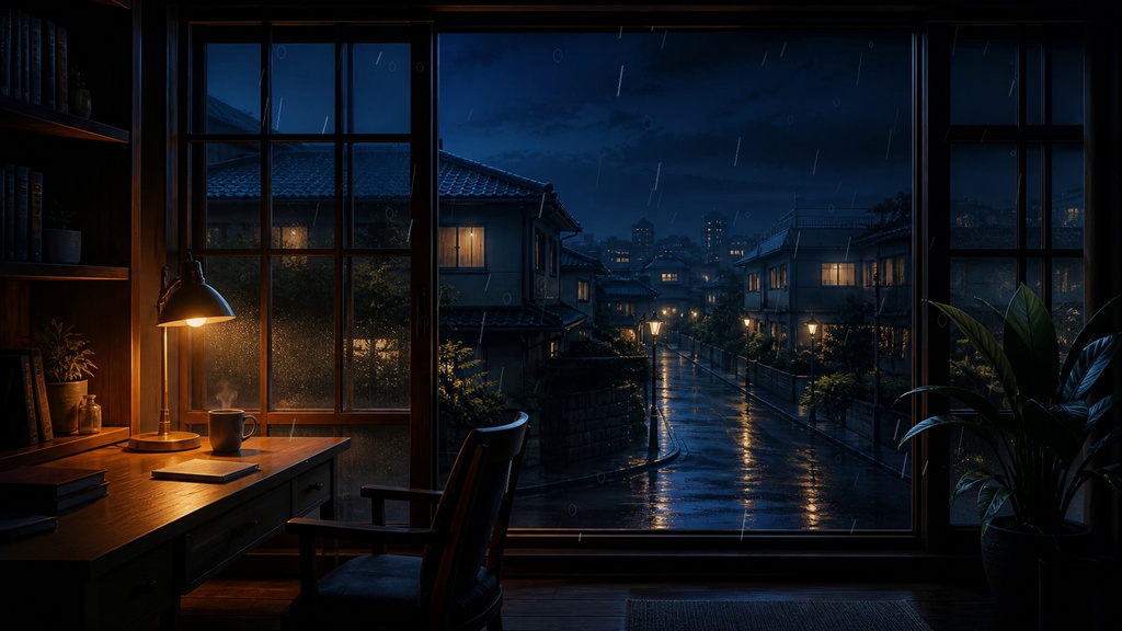 雨の窓辺ループ背景 64秒|フルHD・配信・作業用映像素材