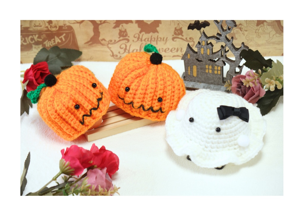 ハロウィンカボチャ＆ゴースト帽子(ちびぐるみサイズ)