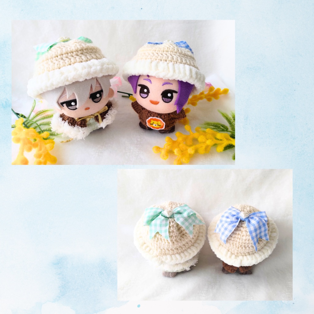 ギンガムチェックリボンのニット帽(ちびぐるみ)