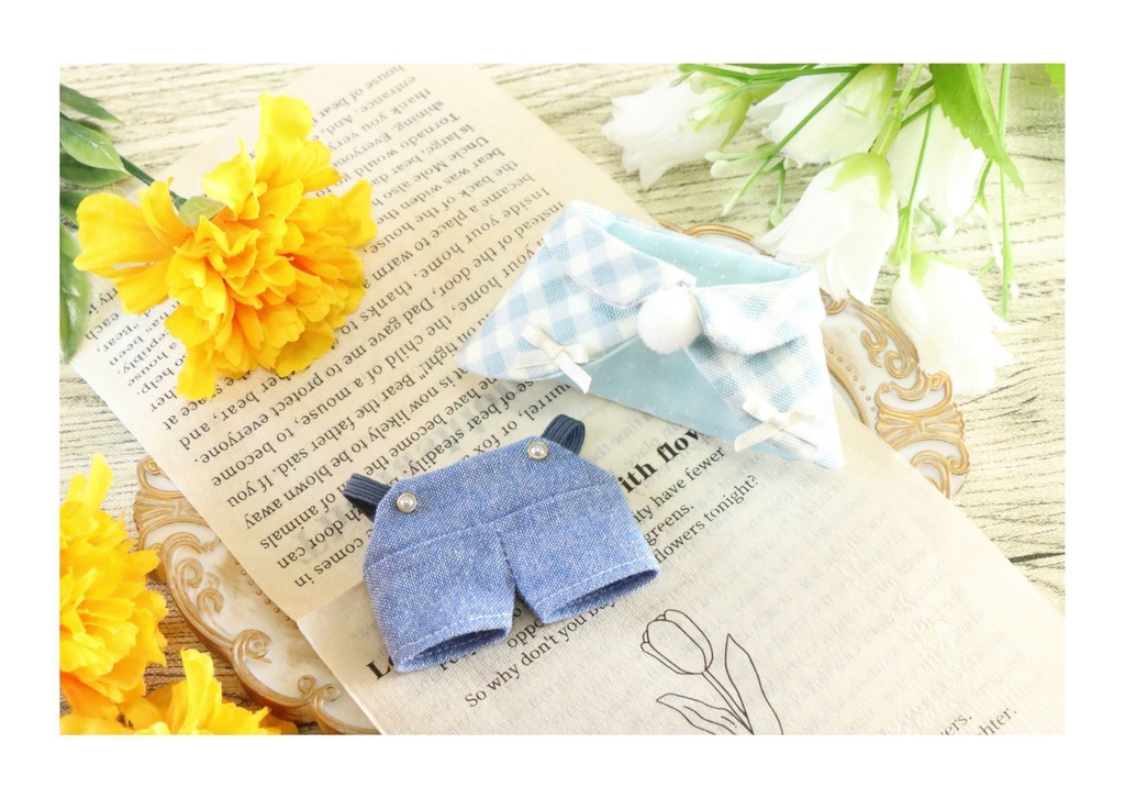 ブルーギンガムチェックマントセット(ちびぐるみサイズ)