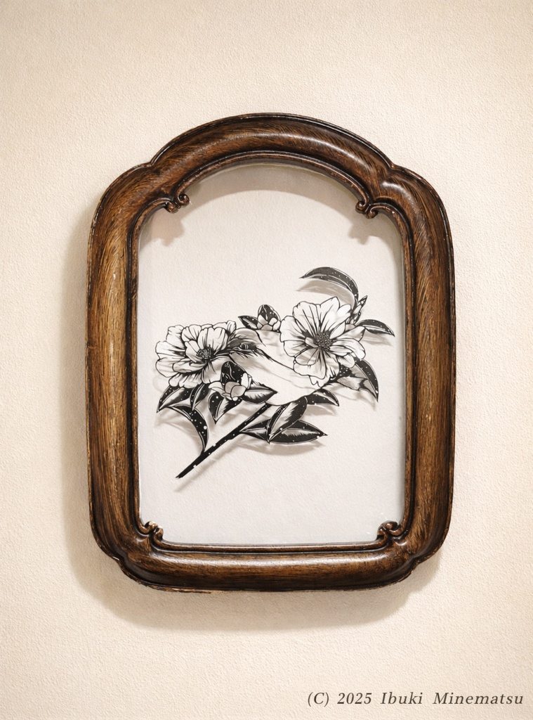 【額装済】切り絵原画 山茶始開