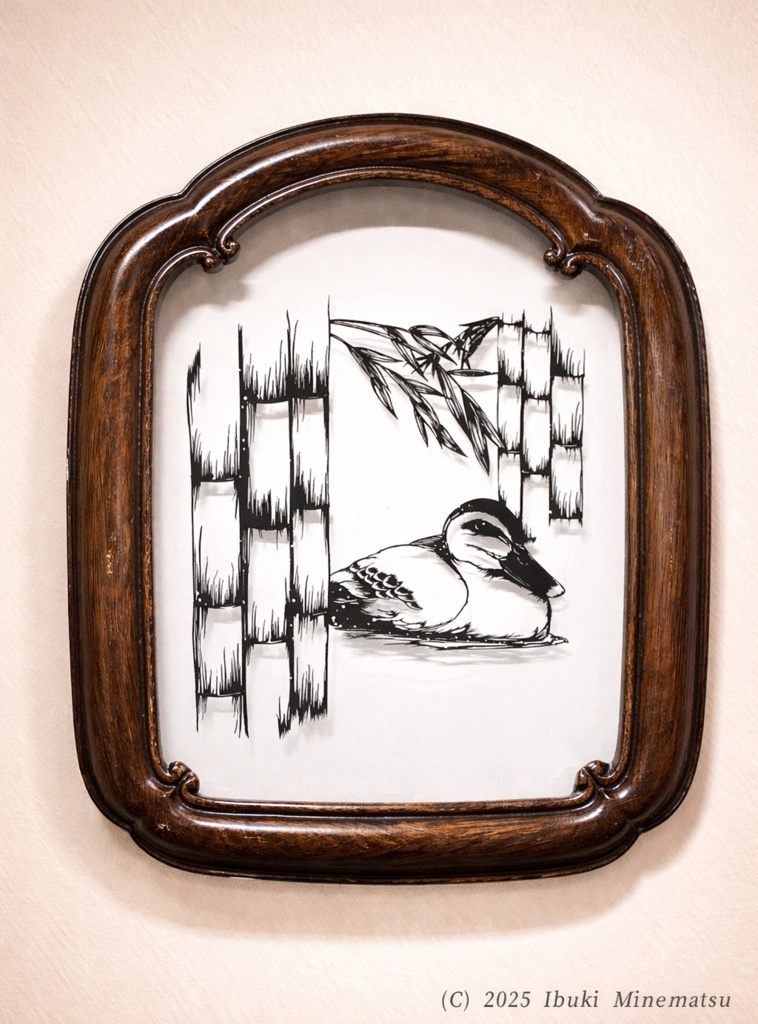 【額装済】切り絵原画 竹聲逢鴨