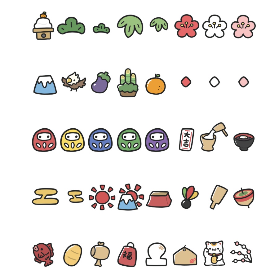 【わんコメWordParty素材】落ちてくるお正月アイテムの素材【PNG】