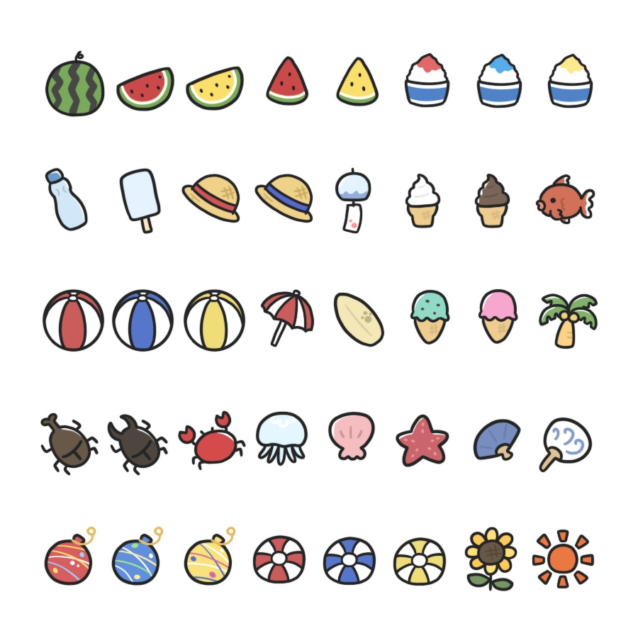 【わんコメWordParty素材】落ちてくる夏アイテムの素材【PNG】