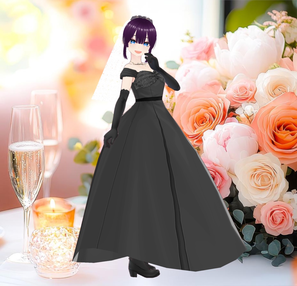 黒いタキシード&ウエディングドレスの結婚式衣装セット