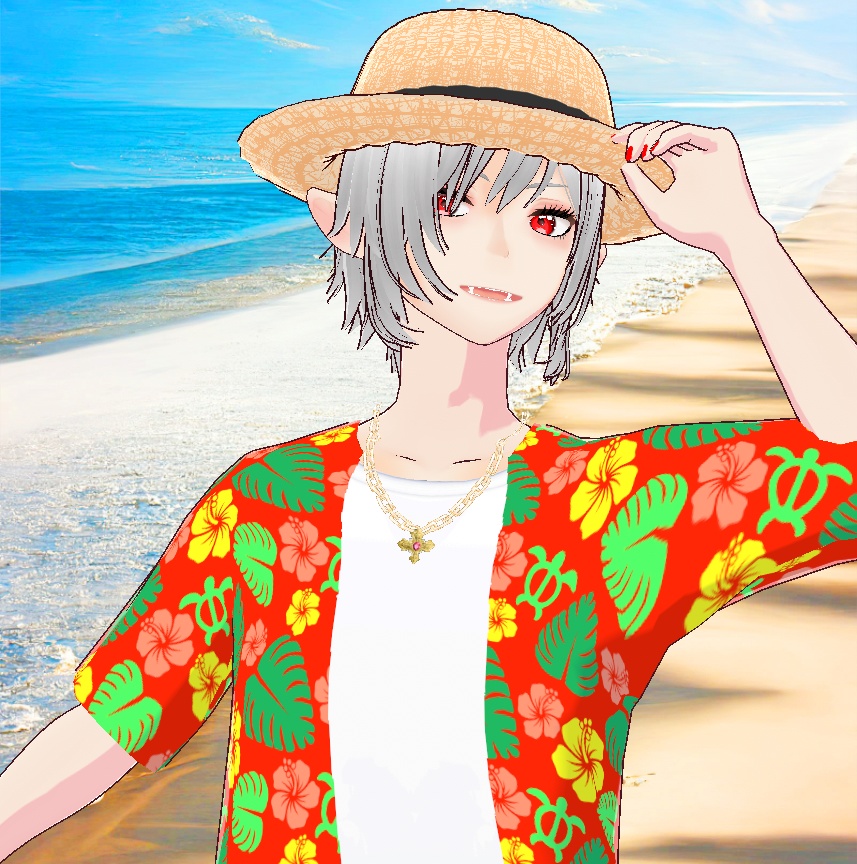 メンズ麦わら帽子と夏のアロハシャツの3D衣装セット