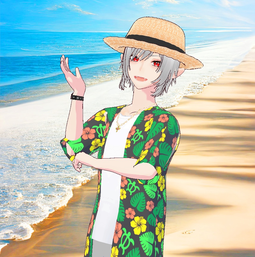 メンズ麦わら帽子と夏のアロハシャツの3D衣装セット