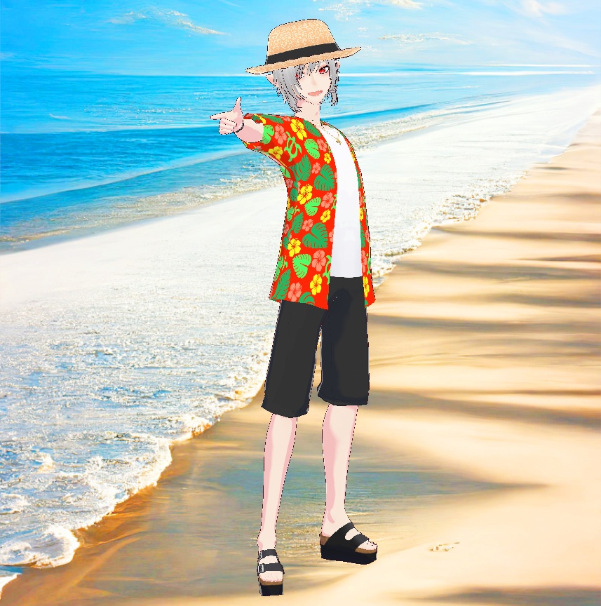 メンズ麦わら帽子と夏のアロハシャツの3D衣装セット