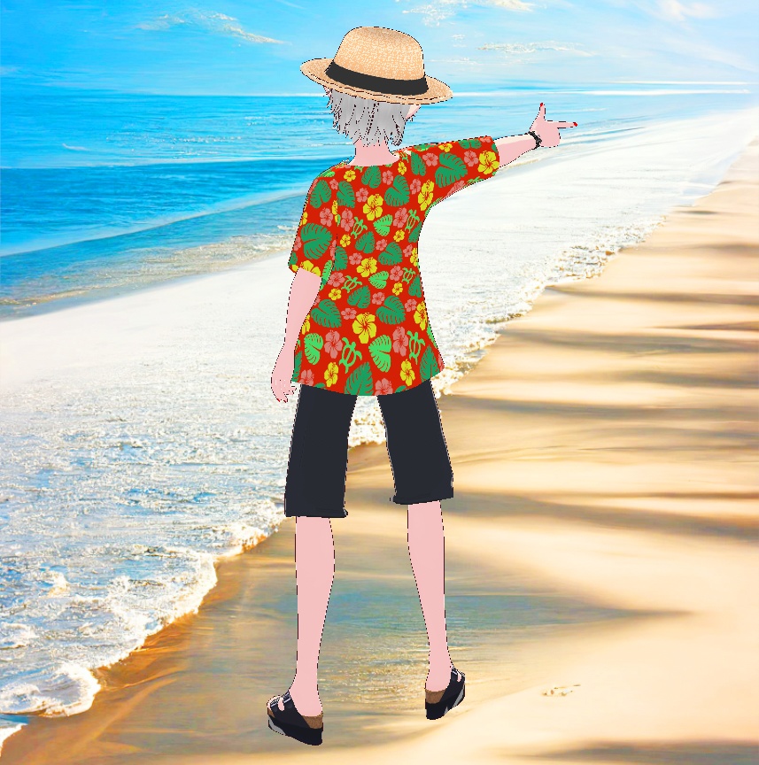 メンズ麦わら帽子と夏のアロハシャツの3D衣装セット