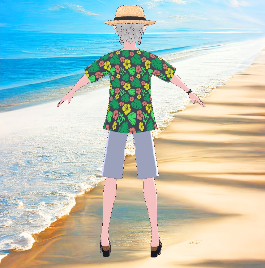 メンズ麦わら帽子と夏のアロハシャツの3D衣装セット