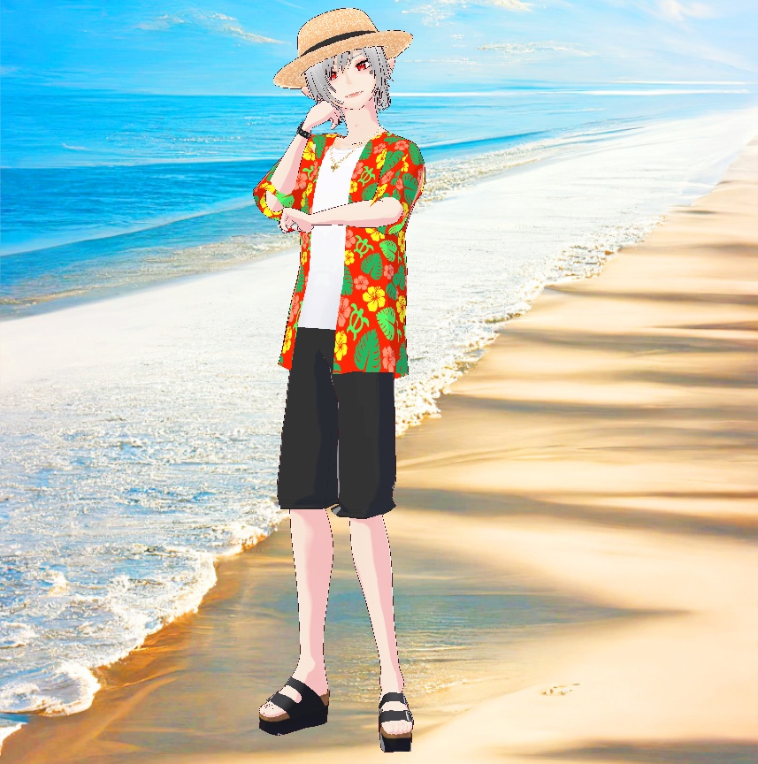 メンズ麦わら帽子と夏のアロハシャツの3D衣装セット