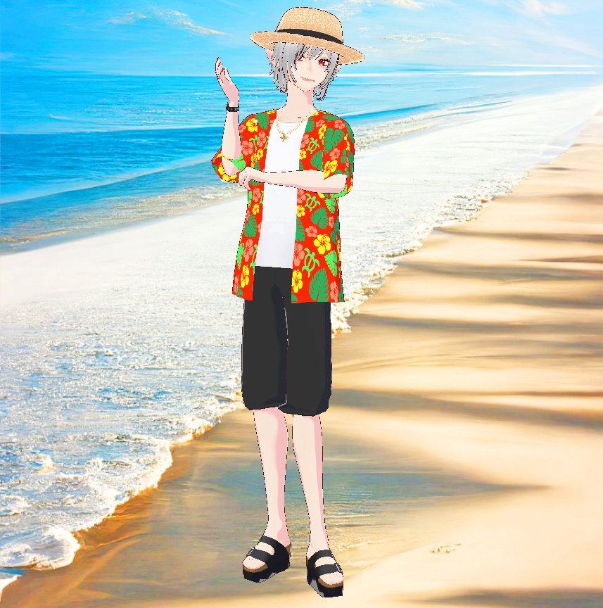 メンズ麦わら帽子と夏のアロハシャツの3D衣装セット