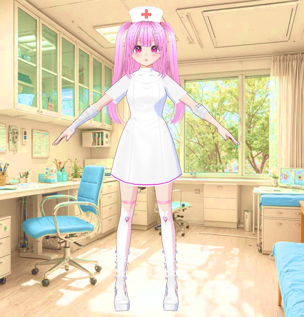 3D衣装・ナース服とナース帽(白とピンクの2色セット)(別途3Dキャラの販売あり)