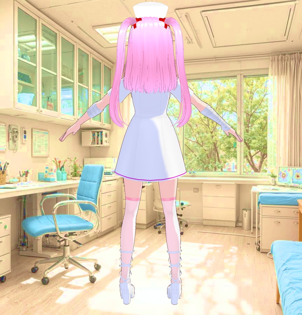 3D衣装・ナース服とナース帽(白とピンクの2色セット)(別途3Dキャラの販売あり)