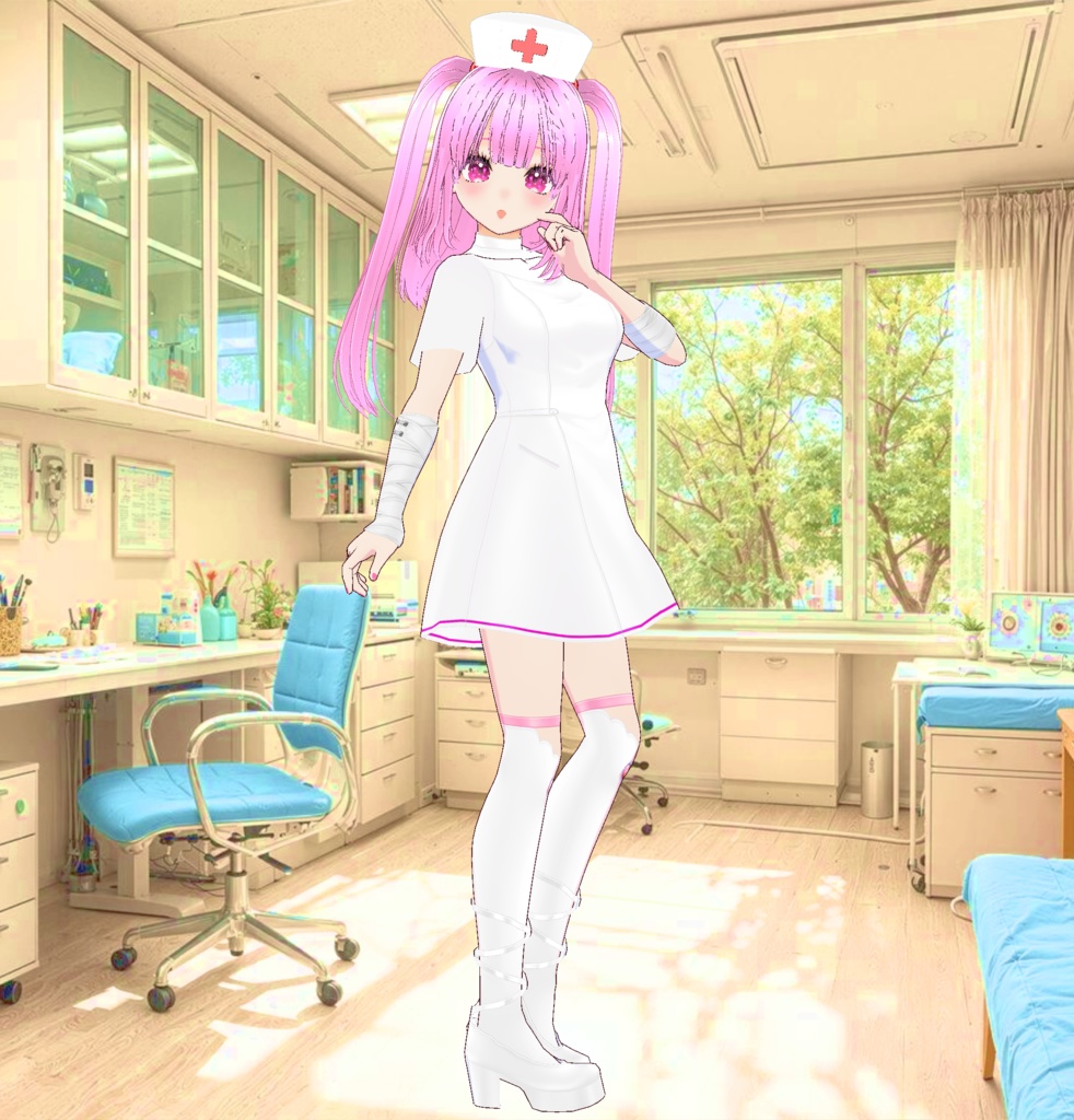 3D衣装・ナース服とナース帽(白とピンクの2色セット)(別途3Dキャラの販売あり)