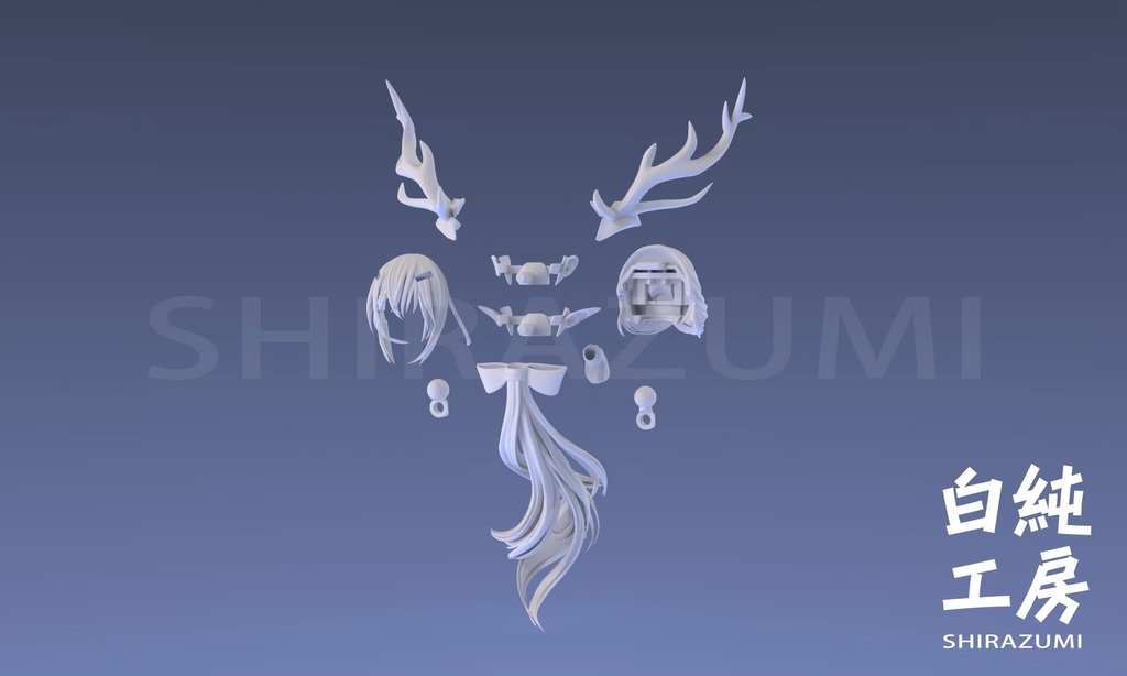 1/12 ヘッドパーツセット「ロングポニーテール 鹿角.Ver」