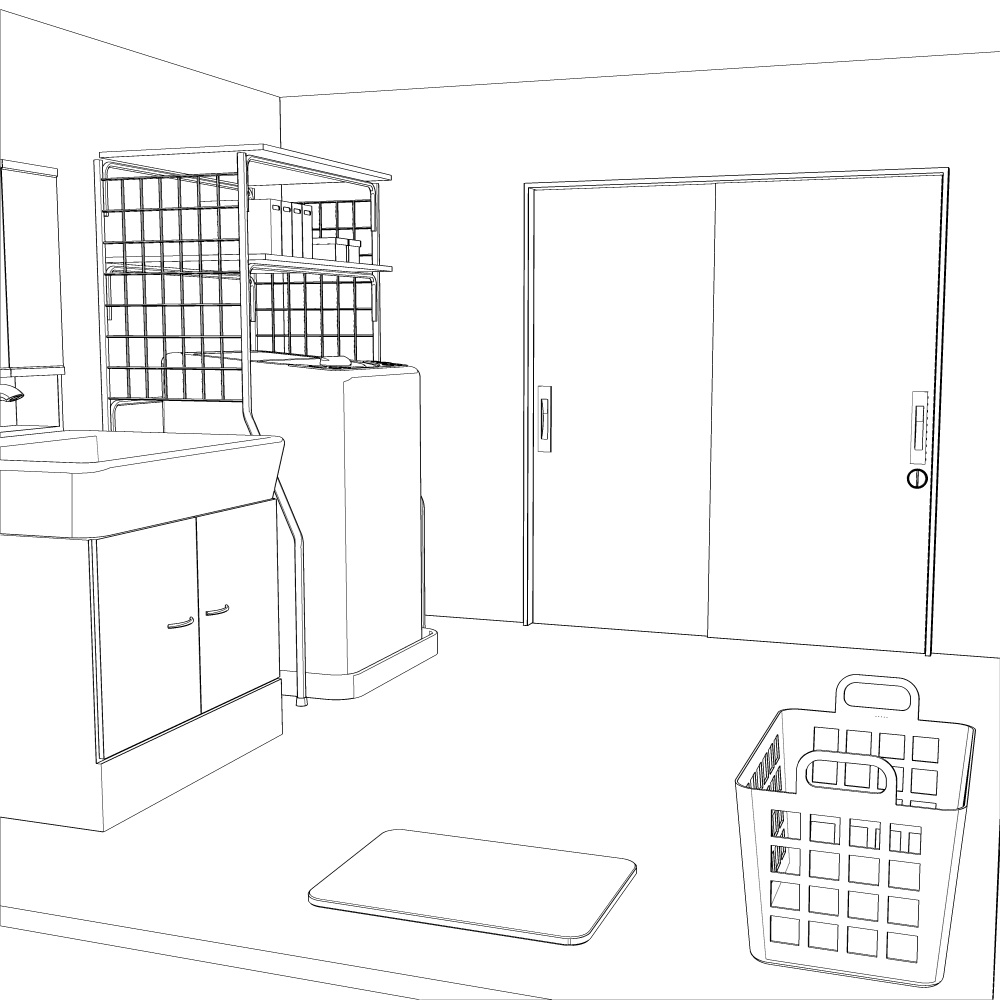 3D脱衣所・洗面所 内観(CLIPSTUDIOPAINT用)