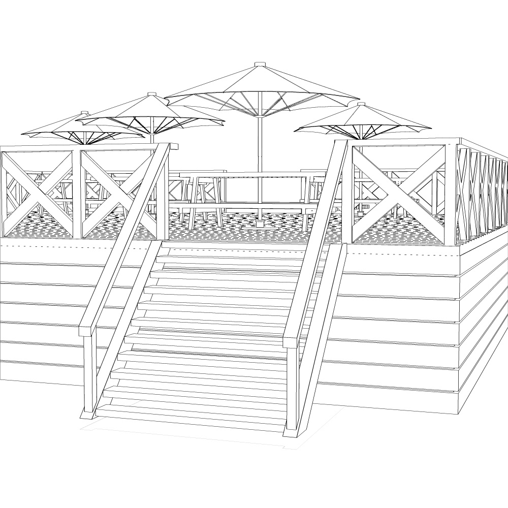 3Dビーチデッキ・ウッドデッキ