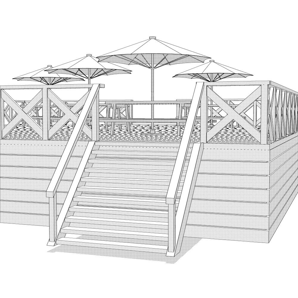 3Dビーチデッキ・ウッドデッキ