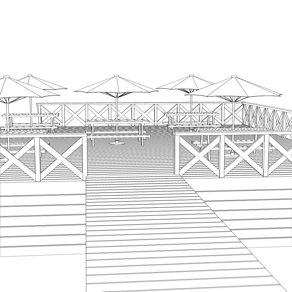 3Dビーチデッキ・ウッドデッキ