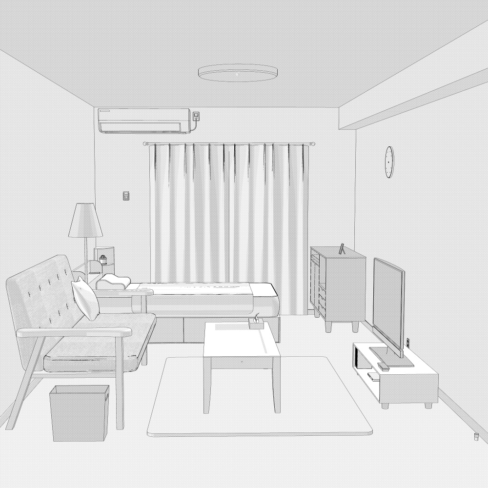 3Dワンルーム内観(CLIPSTUDIOPAINT用)