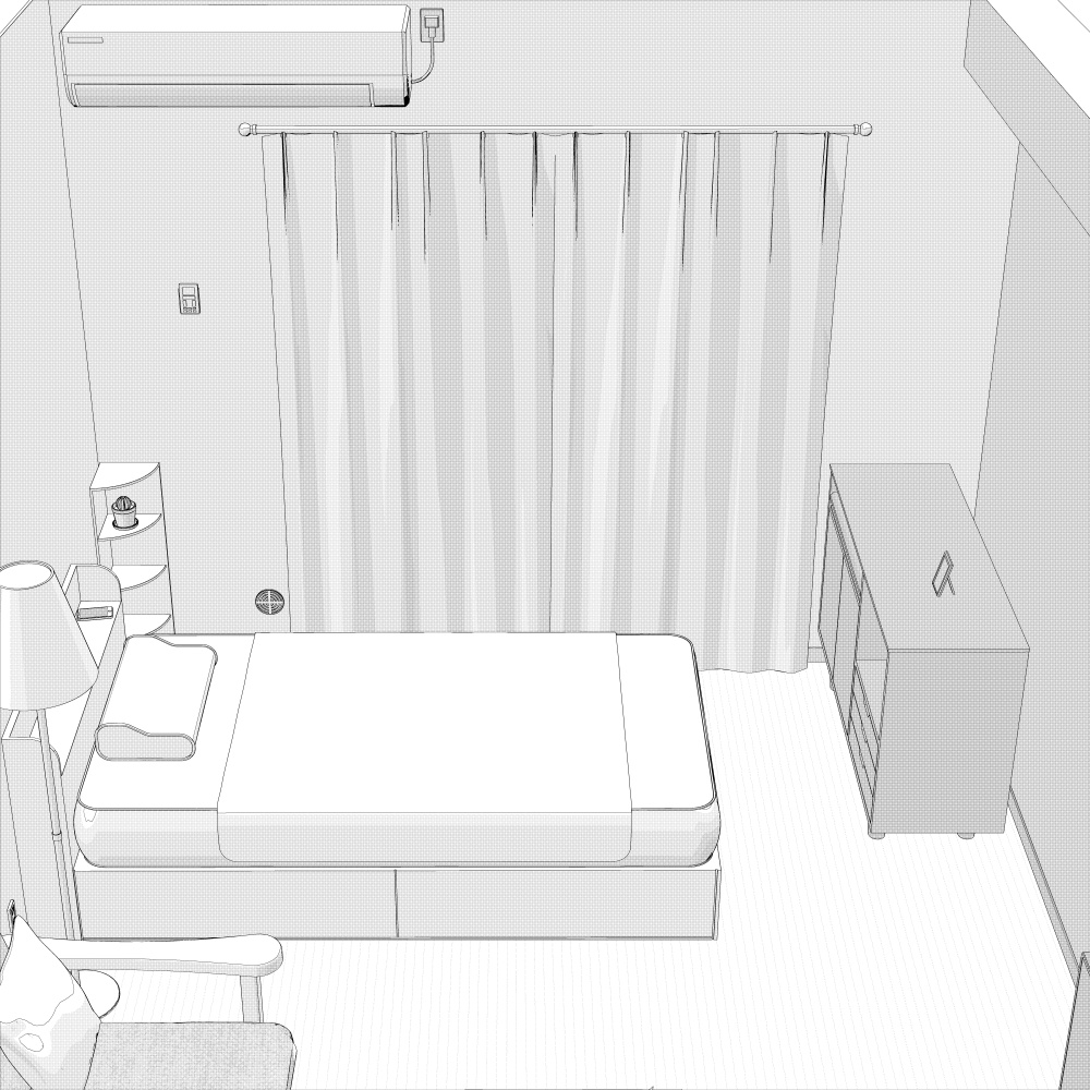 3Dワンルーム内観(CLIPSTUDIOPAINT用)