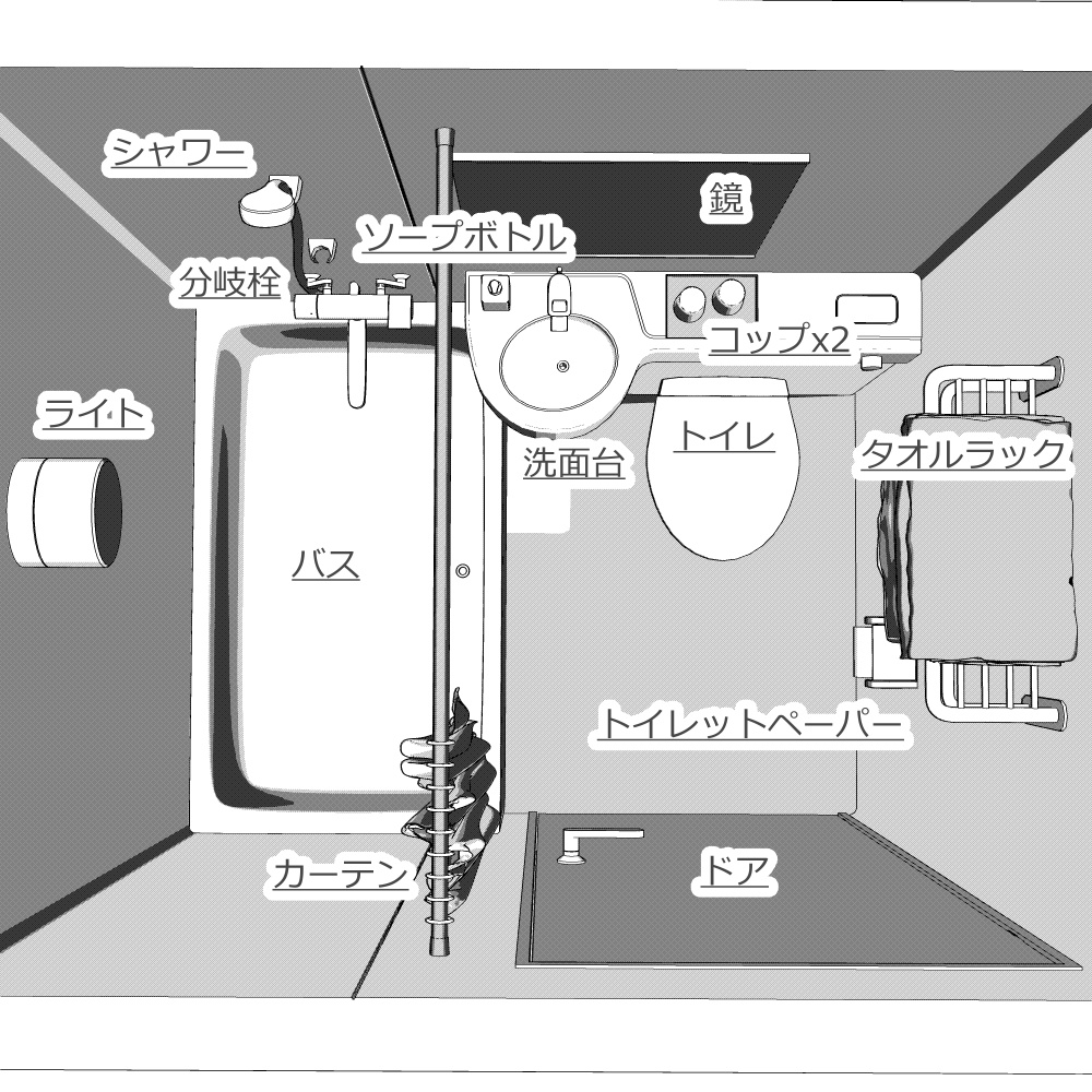 3Dユニットバス・トイレ(CLIPSTUDIOPAINT用)