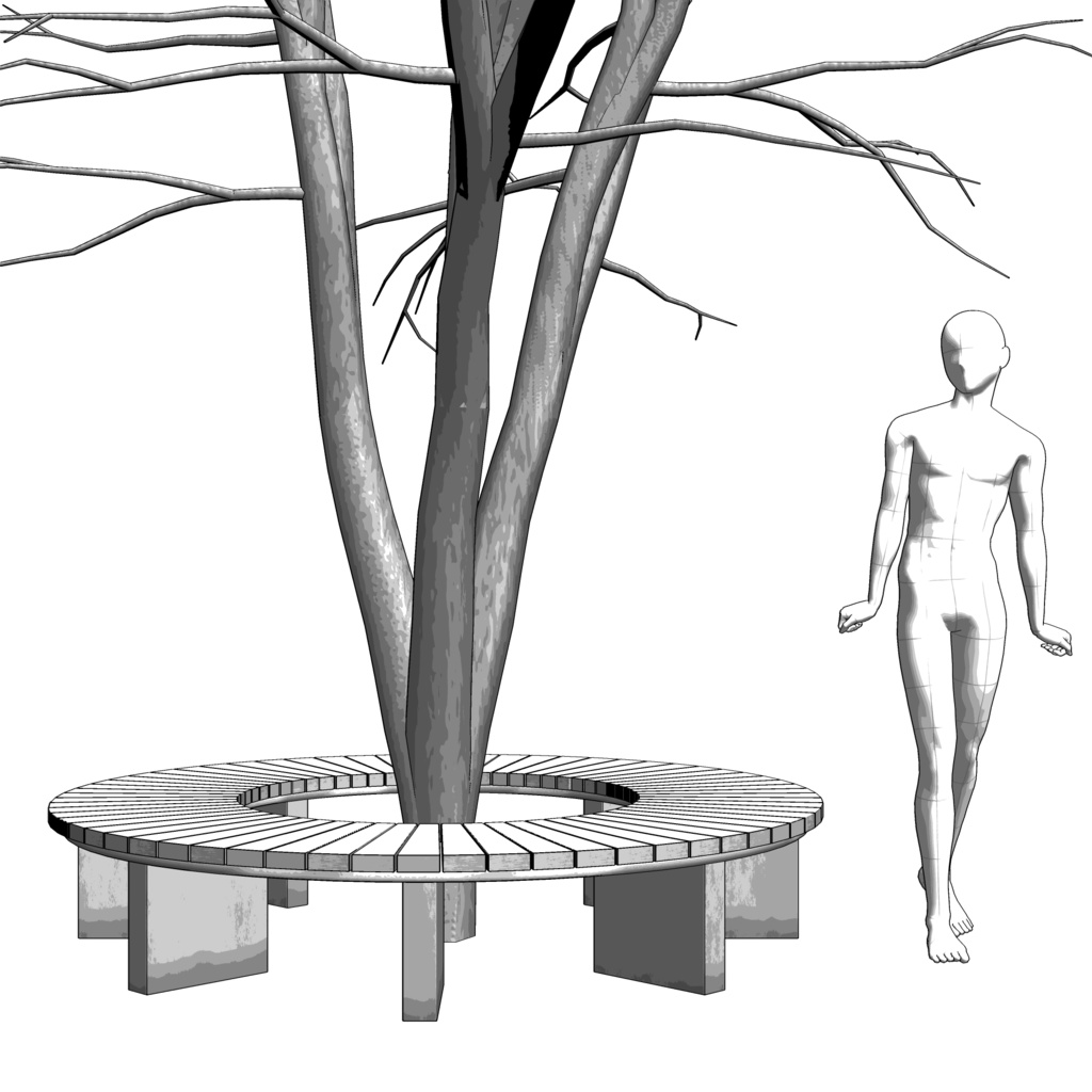 3D_樹とベンチ【クリスタ用素材】
