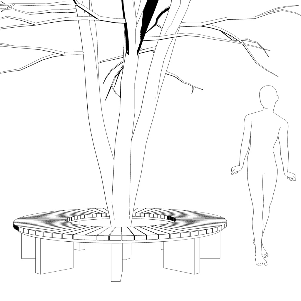 3D_樹とベンチ【クリスタ用素材】